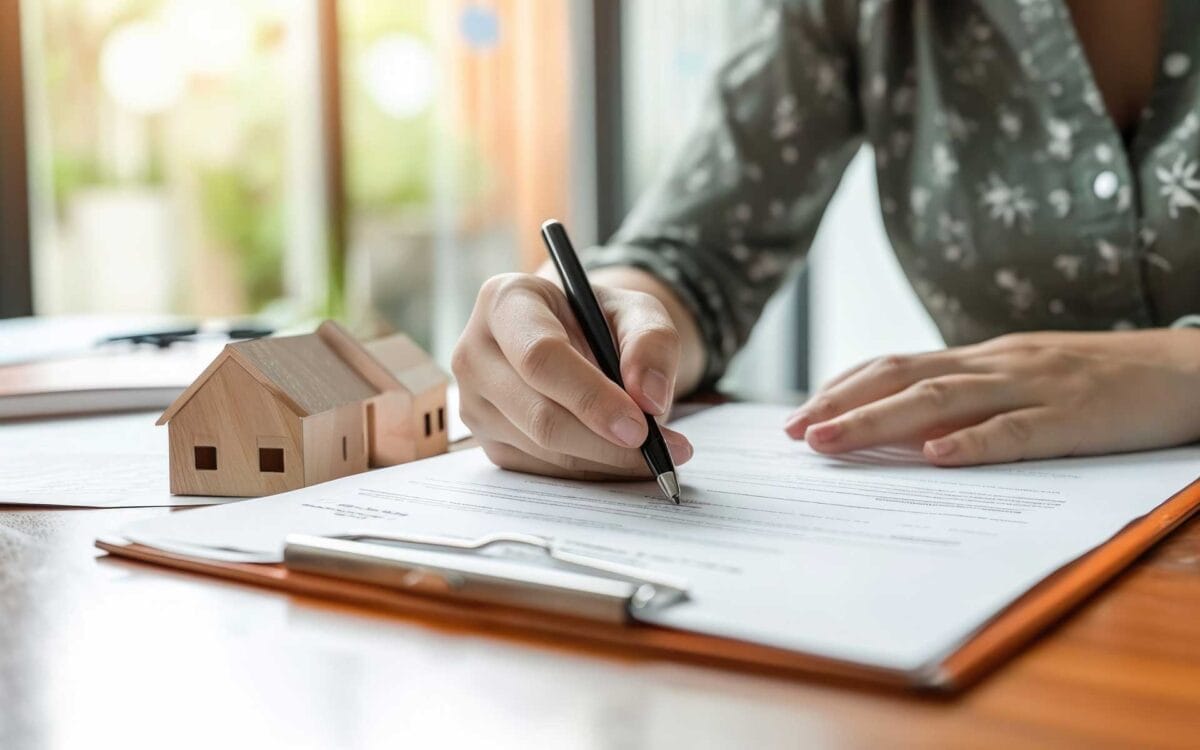 Female signing a document